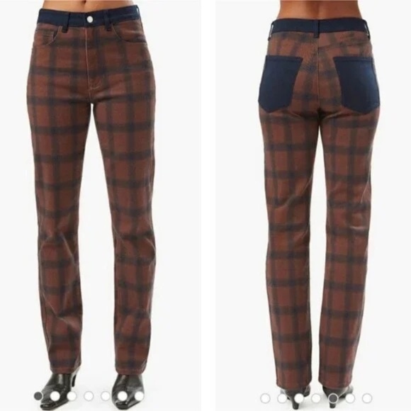 WeWoreWhat Plaid Color Block Icon Jeans, Size 24 - Brown/Navy - NWT - Picture 1 of 6